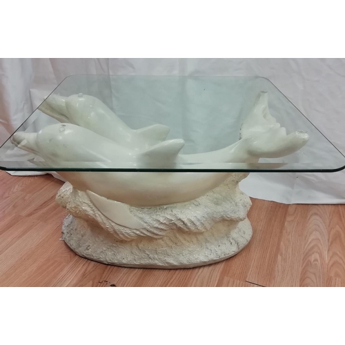 115 - Glass Topped Dolphin Coffee Table. 40cm High, 66cm x 60cm. Incorrect Glass. This Lot is Collection O... 