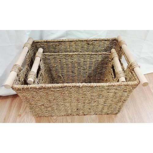 129 - Wicker Baskets (2). Largest being 50cmx 35cm x 20cm.