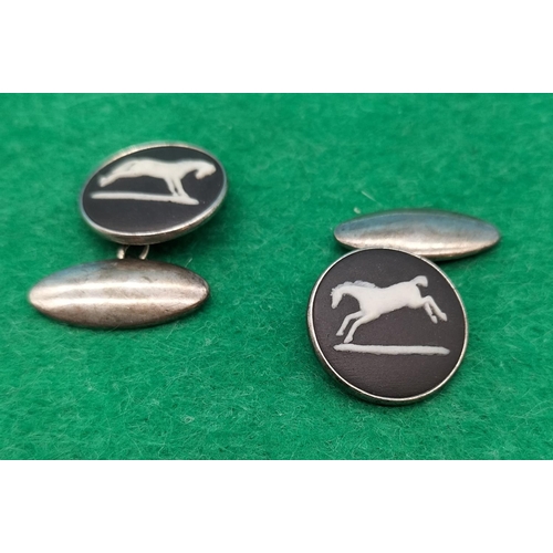 141 - Wedgwood Black Jasper and Silver Cufflinks.