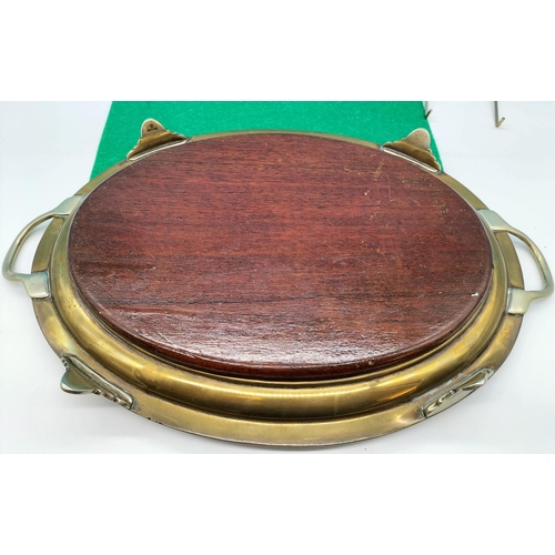 148 - Arts and Crafts Brass and Wood Tray. Marked to Foot. 47cm x 31cm.