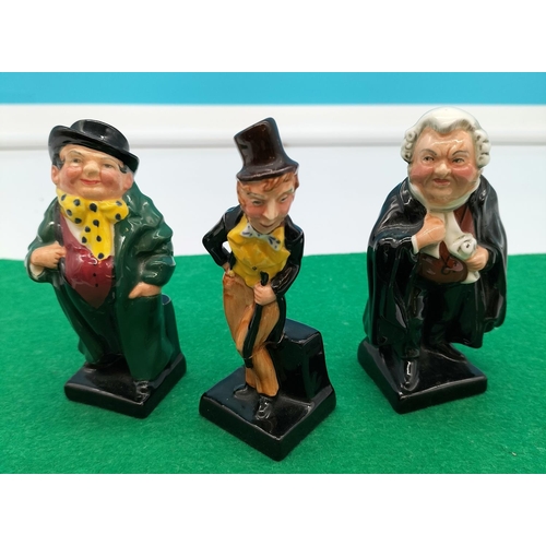 150 - Royal Doulton 11cm Dickens Figures (3) to include Dick Swiveller, Tony Weller and Buz Fuzz. All A/F.