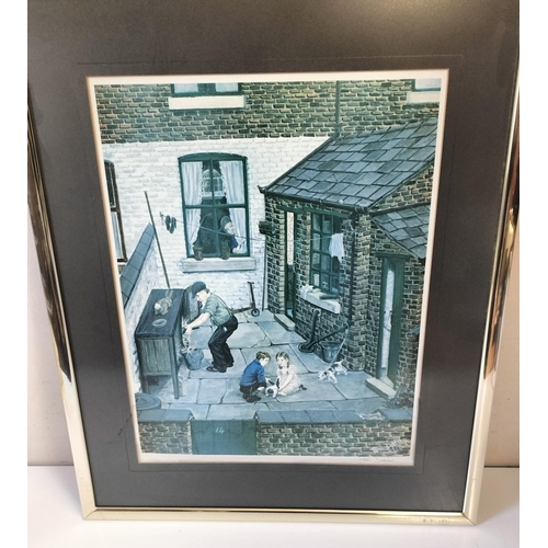 150A - Framed and Signed Tom Dodson Print 'Backyard' 66cm x 54cm. Slight Water Damage.