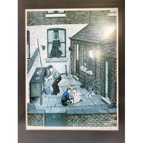 150A - Framed and Signed Tom Dodson Print 'Backyard' 66cm x 54cm. Slight Water Damage.