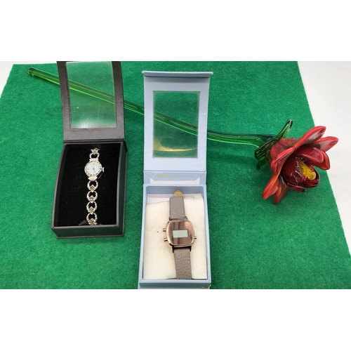 154 - Ladies Watches (2) plus 34cm Glass Rose.