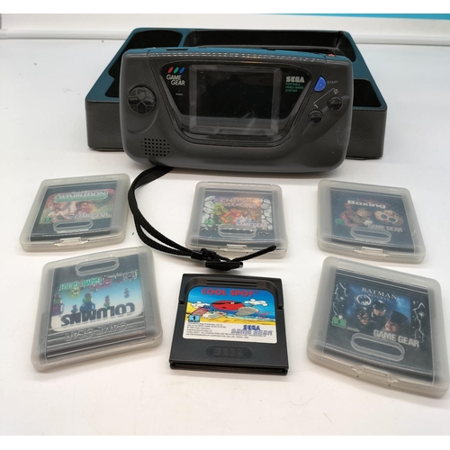 156 - SEGA Game Gear plus Games. Untested. Battery Cover Broken.