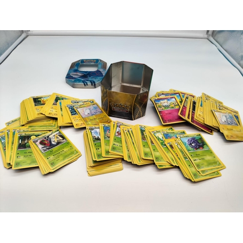 160A - Pokemon Trading Cards in 3 Tins plus Brand New Keyring.