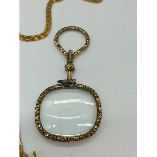 160E - Ladies Gold Tone Magnifying Glasses (2) 1 on 18ct Gold Plate Chain.