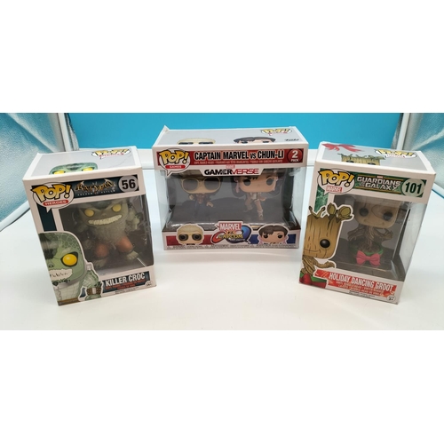 185 - Boxed Funko Pops Collection Figures (3) - Batman Killer Croc, Captain Marvel vs Chunhi and Guardians... 