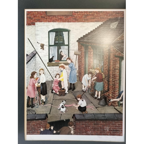 200A - Framed and Signed Limited Edition 525/850 Tom Dodson Print 'Backyard, Children at Play' 66cm x 54cm.