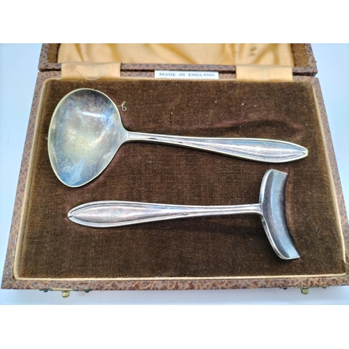 20A - Silver Plate Baby Pusher and Spoon. In Original Case.