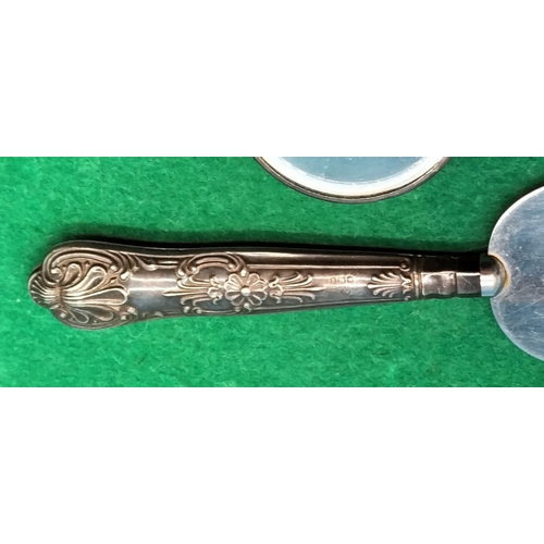 297 - Silver Hallmarked Handle Cake Slice plus White Metal Ornate Hand Mirror.