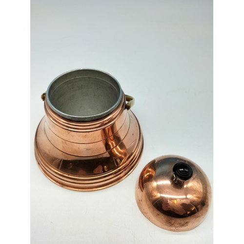 304 - Bell Shaped Copper Tea Caddy with Liner. 13cm Tall.