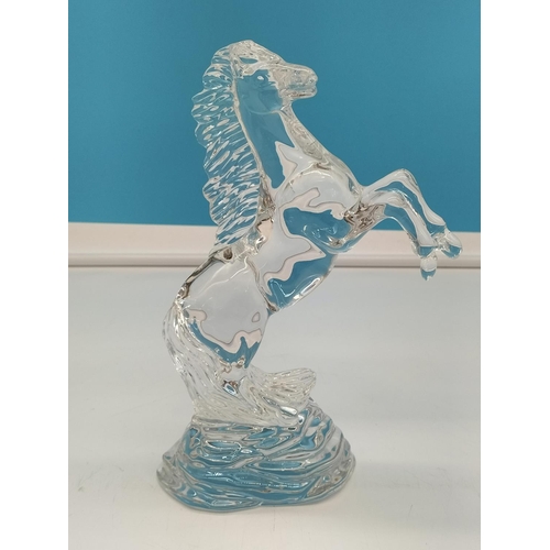 33 - Waterford Crystal Figure of a Rearing Horse. 24cm Tall.