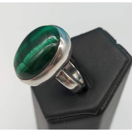 363 - 925 Silver Malachite set Ring. Size M