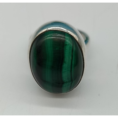 363 - 925 Silver Malachite set Ring. Size M