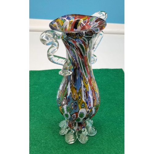 418 - Twin Handled 'End of Day' 20cm Glass Vase.