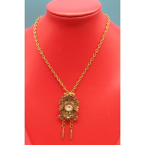 438 - Ladies Necklace Watch in the Form of a Cuckoo Clock on Chain. Approx 4cm.