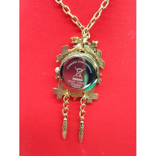 438 - Ladies Necklace Watch in the Form of a Cuckoo Clock on Chain. Approx 4cm.