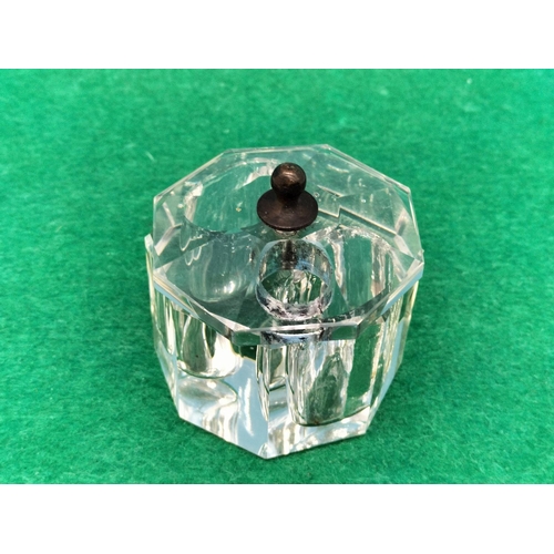 446 - Antique French Double Section Glass Inkwell with Swivel Lid. 6cm High.