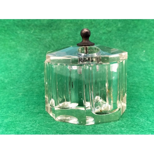 446 - Antique French Double Section Glass Inkwell with Swivel Lid. 6cm High.