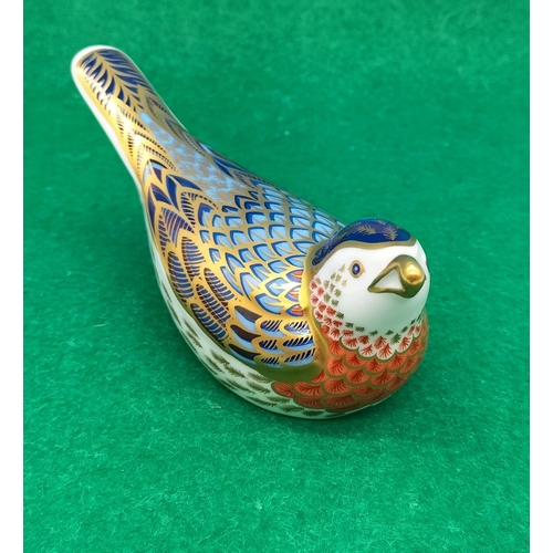 452 - Royal Crown Derby Paperweight 'Bluebird'. With Gold Stopper. 12cm x 5.5cm.