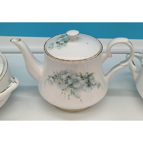 484 - Royal Stafford China Teapot, Cups and Saucers (12) plus Tureens (2) with a White Floral Pattern.