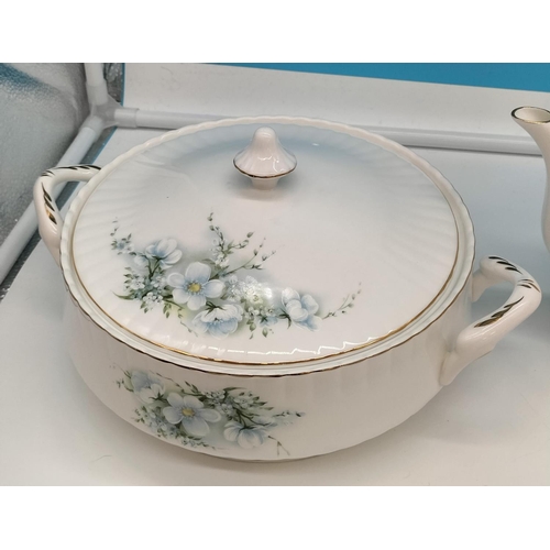 484 - Royal Stafford China Teapot, Cups and Saucers (12) plus Tureens (2) with a White Floral Pattern.