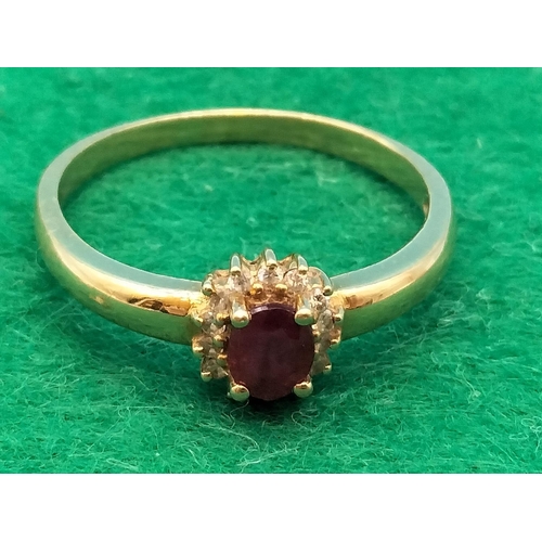 60 - 18ct Ruby and Diamond Set Ladies Ring. Size Q+. 2.8 Grams.