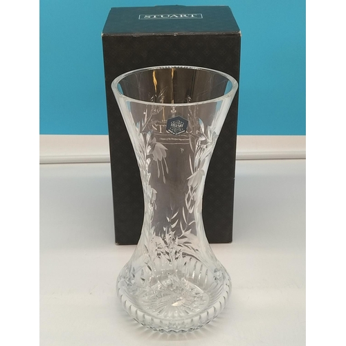 62 - Boxed Stuart Crystal 25cm 'Fuchia' Vase.