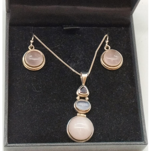 749 - 925 Silver Stone Set Necklace and Earring Set.