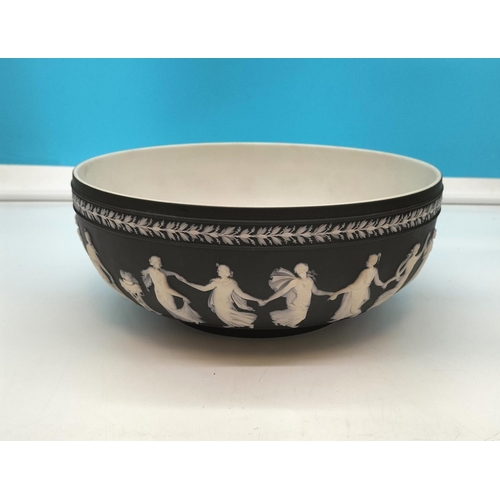 85A - Wedgwood Black Jasper 'Dancing Hours' Bowl. 26cm Diameter.