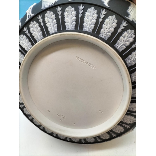 85A - Wedgwood Black Jasper 'Dancing Hours' Bowl. 26cm Diameter.