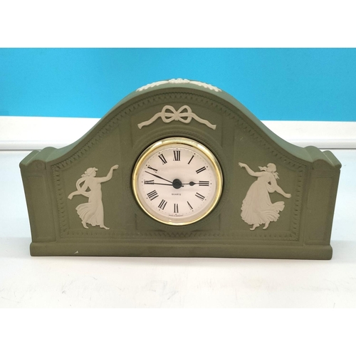 95A - Wedgwood Green Jasper 'Dancing Hours' Clock. 24cm x 13cm.