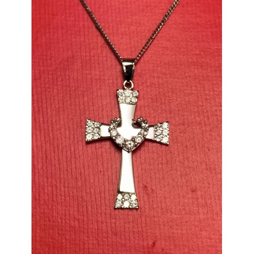 199 - 9ct White Gold Cross and Chain with Cubic Zirconia. 4.8 Grams.