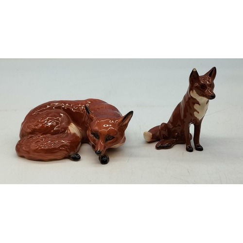 102 - Beswick Figures of Foxes (2) - Sitting Fox (Chip to Ear) plus Lying Down Fox.