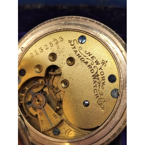 112 - Gold Plate Pocket Watch by NY Standard Watch Company. In Original Box, Retailer John Bennett, Cheaps... 