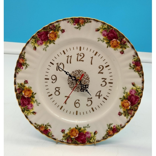 147 - Royal Albert 27cm Wall Clock in the 'Old Country Roses' Pattern.