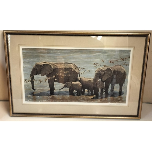 15A - Framed and Glazed 'Elephant Herd and Sandgrouse' Limited Edition 245/950 Print by Robert Bateman. 61... 