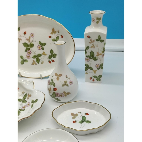 163 - Wedgwood China 'Wild Strawberry' Pieces (12) to include Vases, Dishes, Tray, etc.