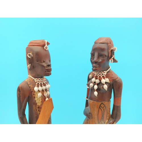 164 - Wooden African Male and Female 48cm Figures.