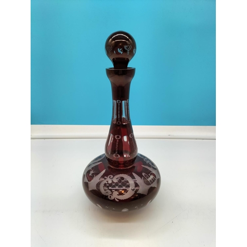 20 - Late Victorian Ruby Red Glass Decanter. 38cm Tall