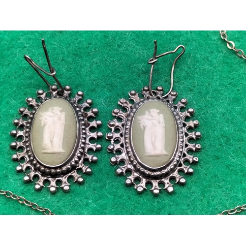 202 - Silver Hallmarked Wedgwood Jasper Earrings and Pendant Set.