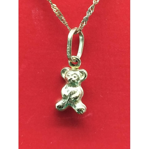 203 - 9ct Gold 375 Teddy Bear Pendant and Chain. 1 Gram.