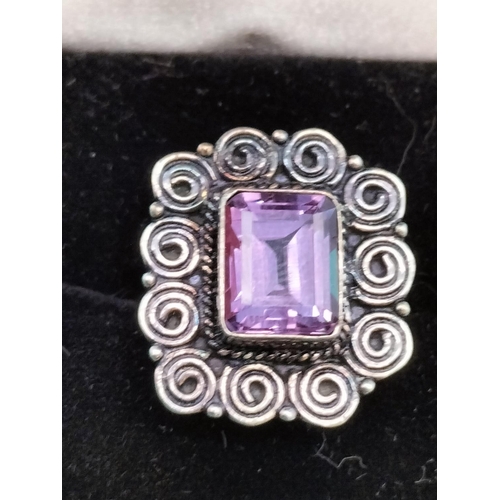 205 - 925 Silver and Amethyst Stone Ring. Size N. 5 Grams including Stone.