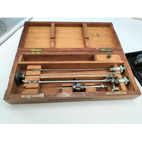 216 - Vintage Wood Cased Thompson Walker Cystoscope plus Blood Pressure Machine.