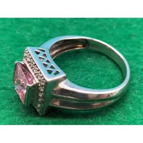 231 - 925 Silver Pink Stone set Ring. Size R. 5.3 Grams including Stone.
