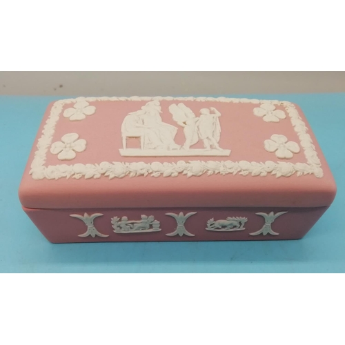 235 - Wedgwood Pink Jasper Lidded Trinket Box plus 8.5cm Black Jasper Money Box.