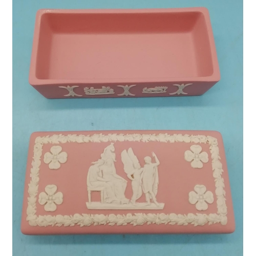 235 - Wedgwood Pink Jasper Lidded Trinket Box plus 8.5cm Black Jasper Money Box.