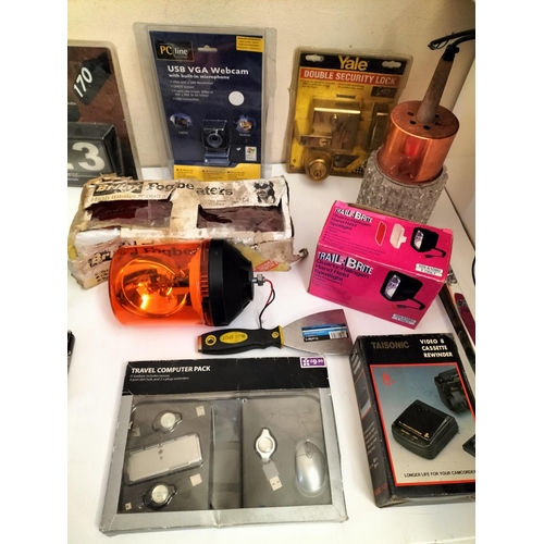 461 - Box of Mixed Items to include Yale Lock, Webcam, Illuminated House Number Sign, etc.