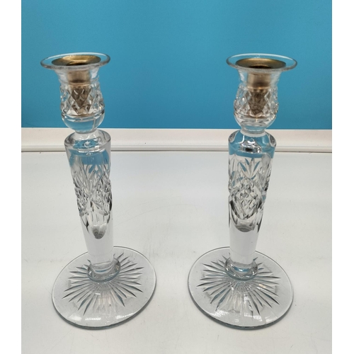 50 - Pair of Cut Glass Candle Holders with White Metal Liners.